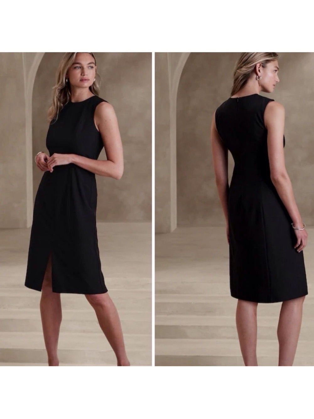 Banana Republic Black Sleeveless Sheath Dress with Front Slit Detail NWT